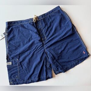NWT Polo Ralph Lauren Men’s 4XB Swim Trunks Blue Salmon Pony 9” Inseam Cargo